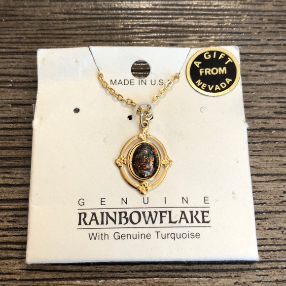 Rainbowflake Necklace Gold Flake & Turquoise Resin - Picture 1 of 9